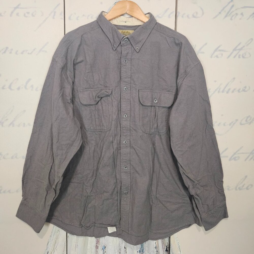 Cabelas Deerskin Soft Chamois Shirt 2XL Gray Long Sleeve Button Down 100% Cotton